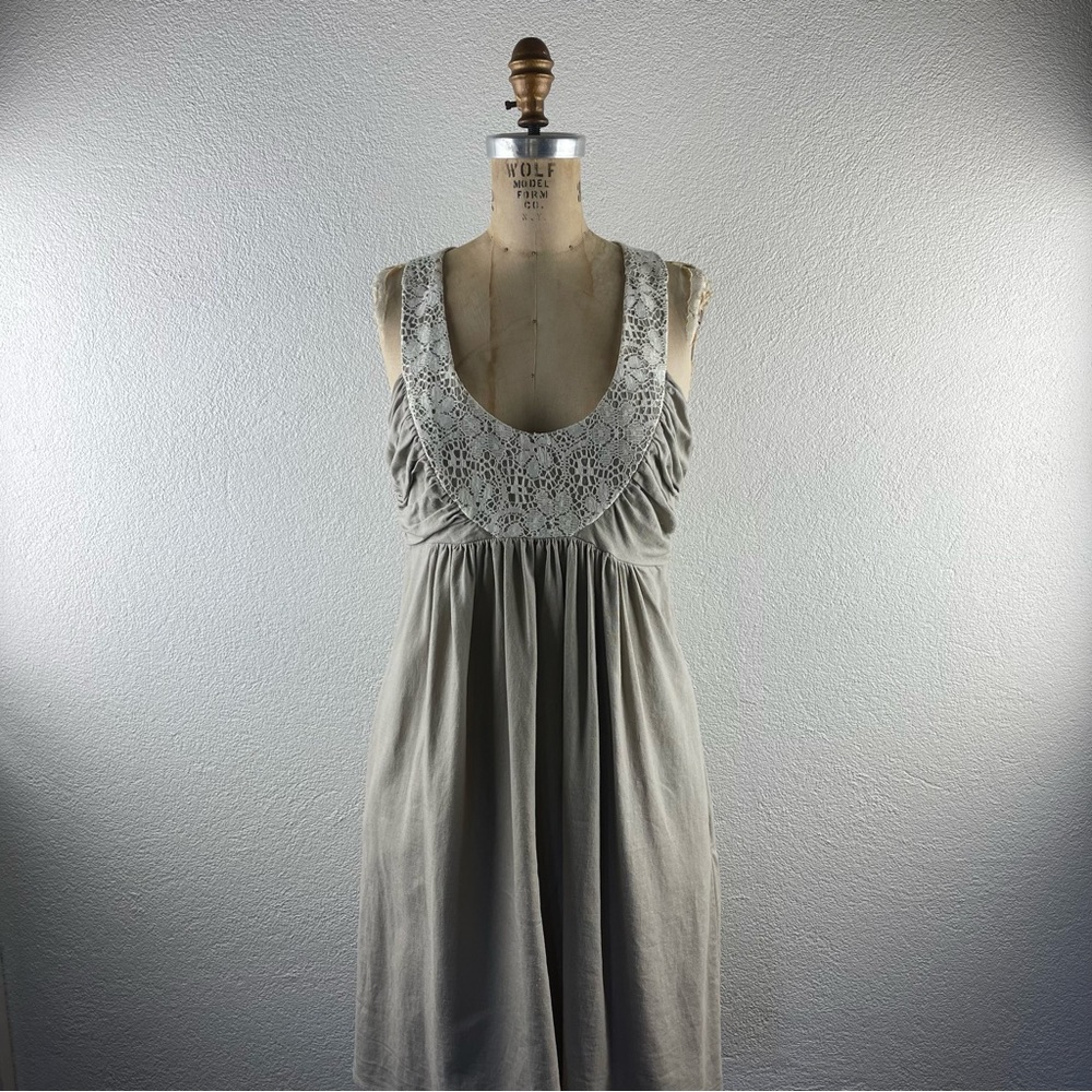 Anthropologie l 6 Molly New York Classic Linen Crochet Lace Empire Halter Dress